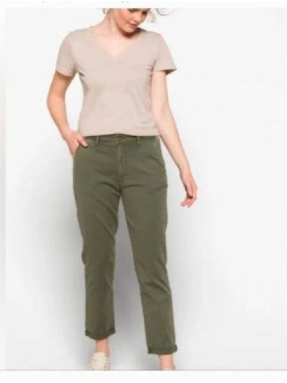 Cosmic Blue Love cropped denim stretch pants women's Size 33 command green new
